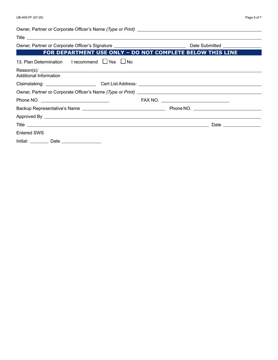 Form UB-400 Shared Work Plan Application - Arizona, Page 6