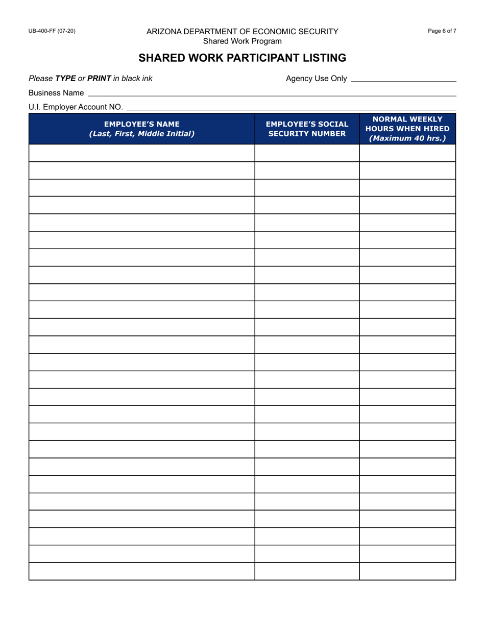 Form UB-400 Shared Work Plan Application - Arizona, Page 7