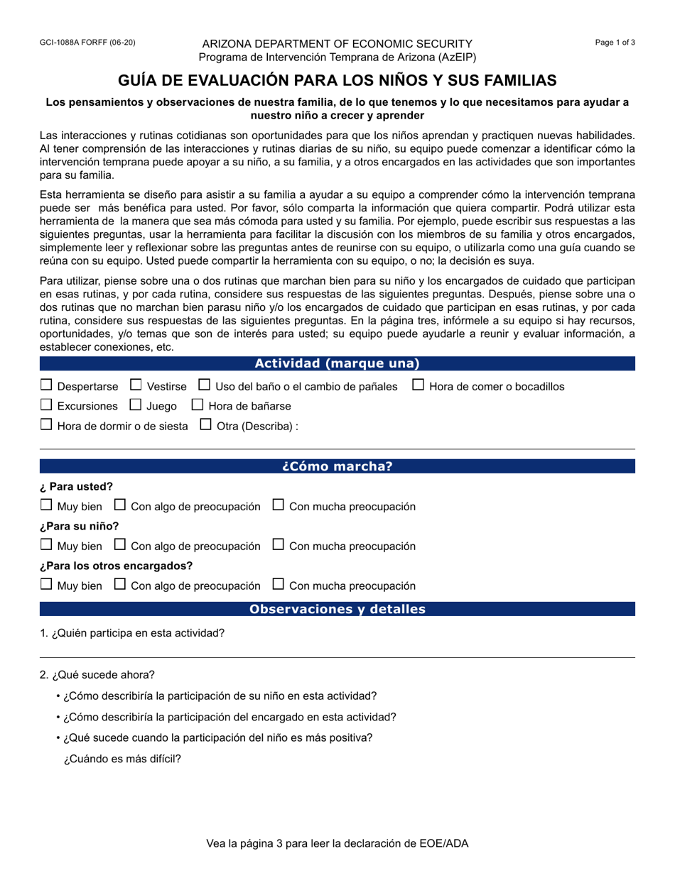Formulario GCI-1088A-S Guia De Evaluacion Para Los Ninos Y Sus Familias - Arizona (Spanish), Page 1