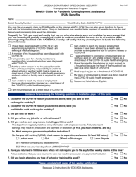 Form UIB-1245A Weekly Claim for Pandemic Unemployment Assistance (Pua) Benefits - Arizona