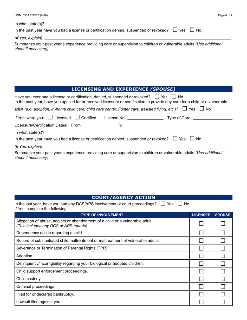 Form LCR-1053A Renewal Application Worksheet - Arizona, Page 4