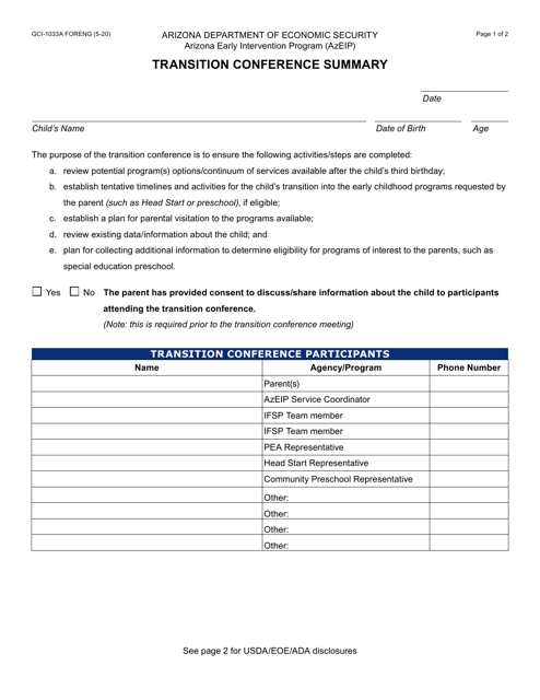 Form GCI-1033A  Printable Pdf