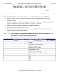 Document preview: Formulario GCI-1033A-S Resumen De La Conferencia De Transicion - Arizona (Spanish)