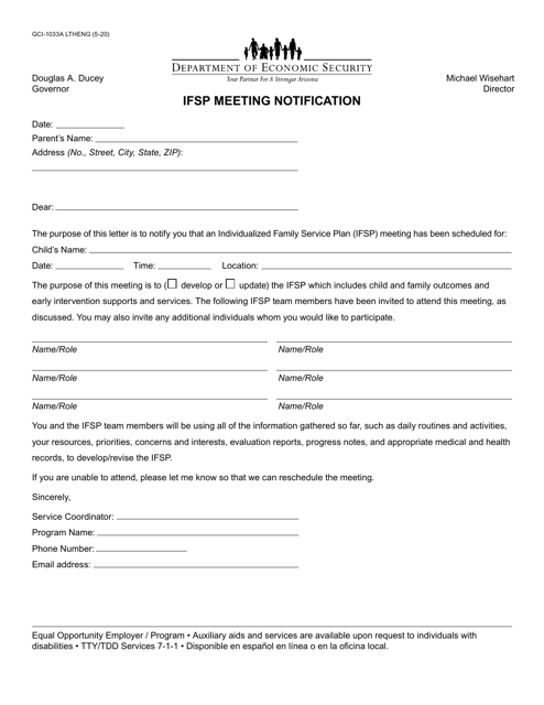 Form GCI-1044A Ifsp Meeting Notification - Arizona
