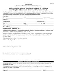 Form AAA-1355A Adult Protective Services Registry Certification for Positions Providing Direct Services to Children and Vulnerable Adults - Arizona