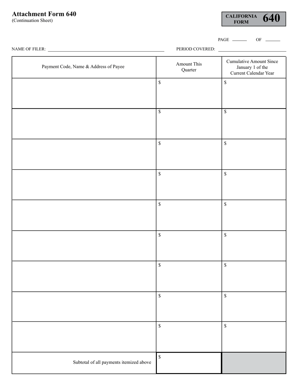 Form 640 Other Payments to Influence Legislative or Administrative Action - California, Page 3