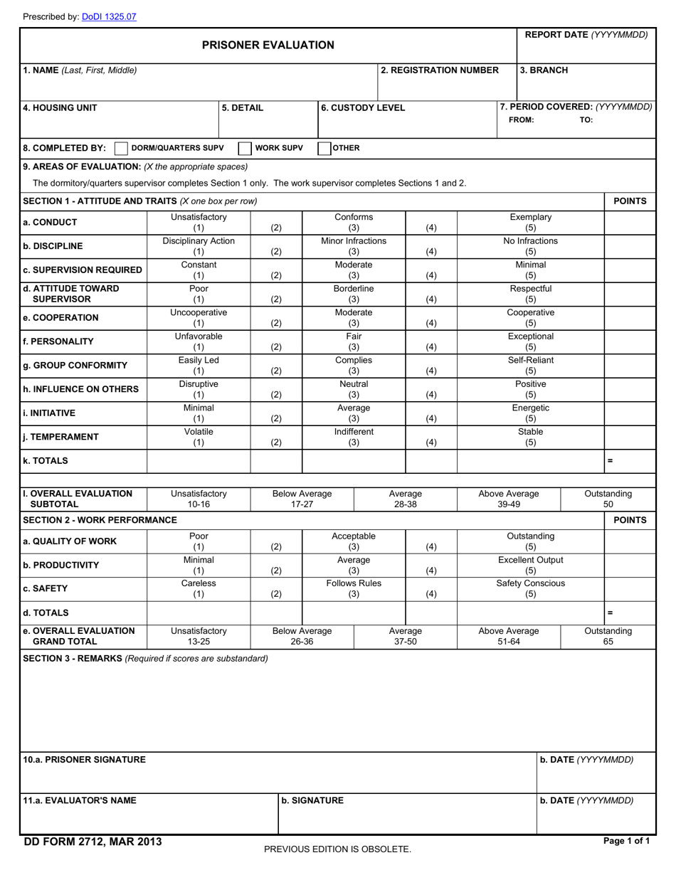 DD Form 2712 Prisoner Evaluation, Page 1