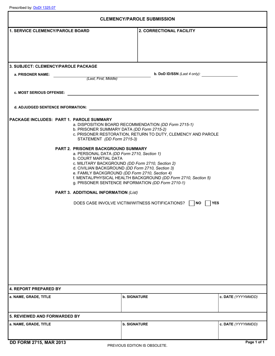 DD Form 2715 Clemency / Parole Submission, Page 1