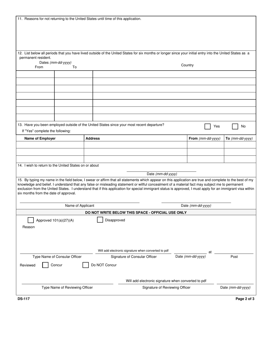 Form DS-117 - Fill Out, Sign Online and Download Fillable PDF ...