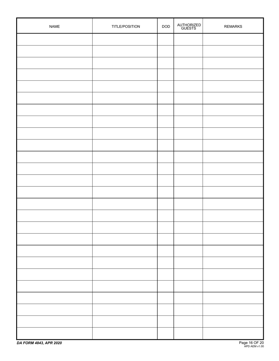 DA Form 4843 Guest / Attendance Sheet, Page 16
