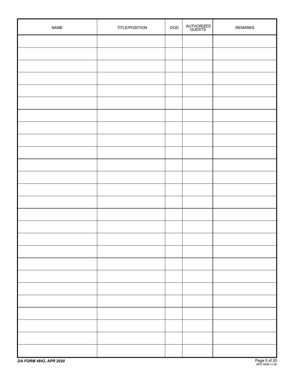 DA Form 4843 Guest / Attendance Sheet, Page 5