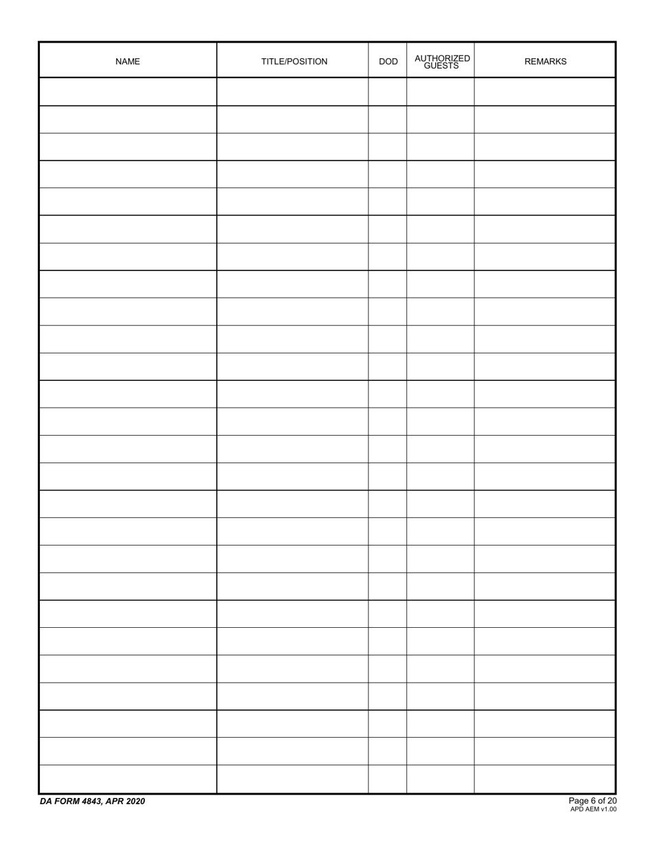 DA Form 4843 Guest / Attendance Sheet, Page 6