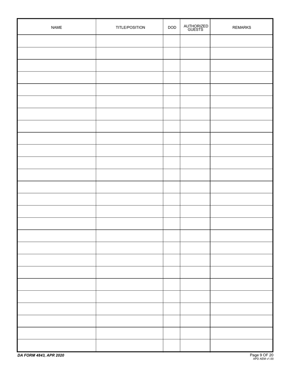 DA Form 4843 Guest / Attendance Sheet, Page 9