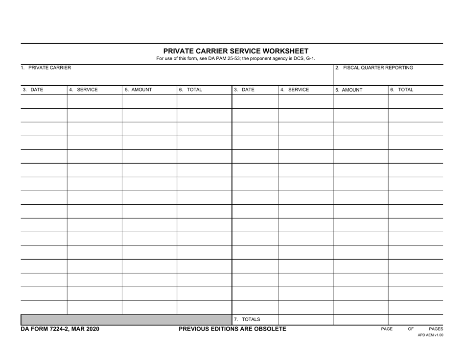 DA Form 7224-2 Download Fillable PDF or Fill Online Private Carrier ...