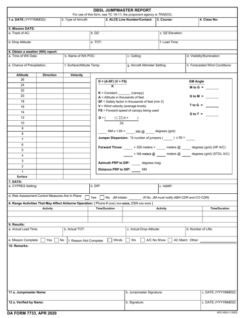 DA Form 7733  Printable Pdf