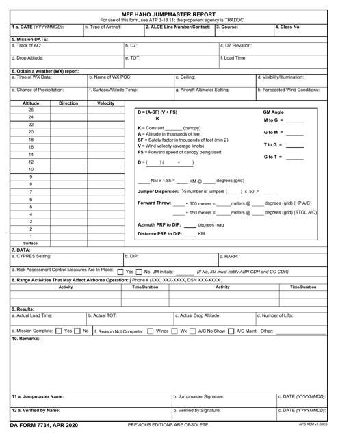 DA Form 7734 Mff Haho Jumpmaster Report