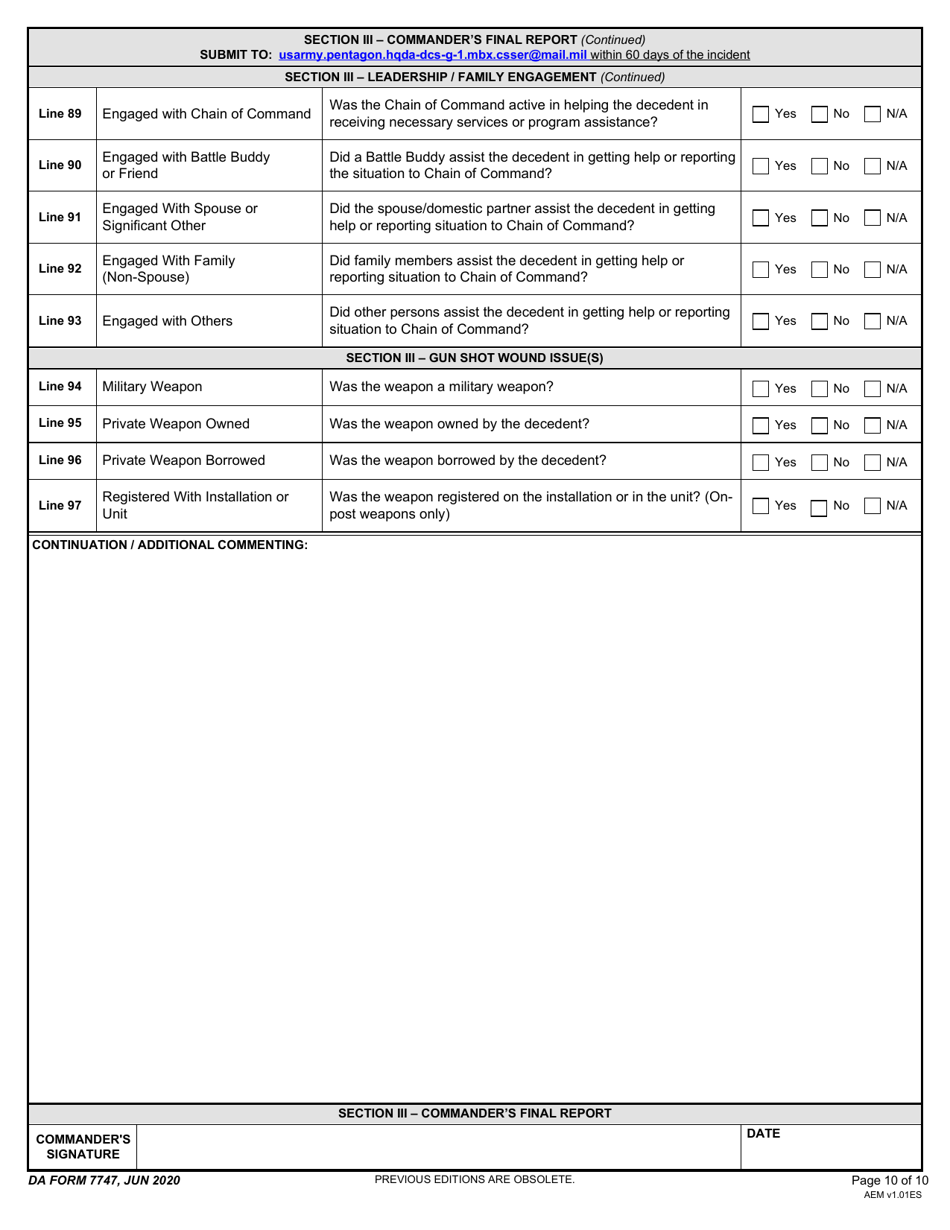 Da Form 7747 Download Fillable Pdf Or Fill Online Commanders Suspected 