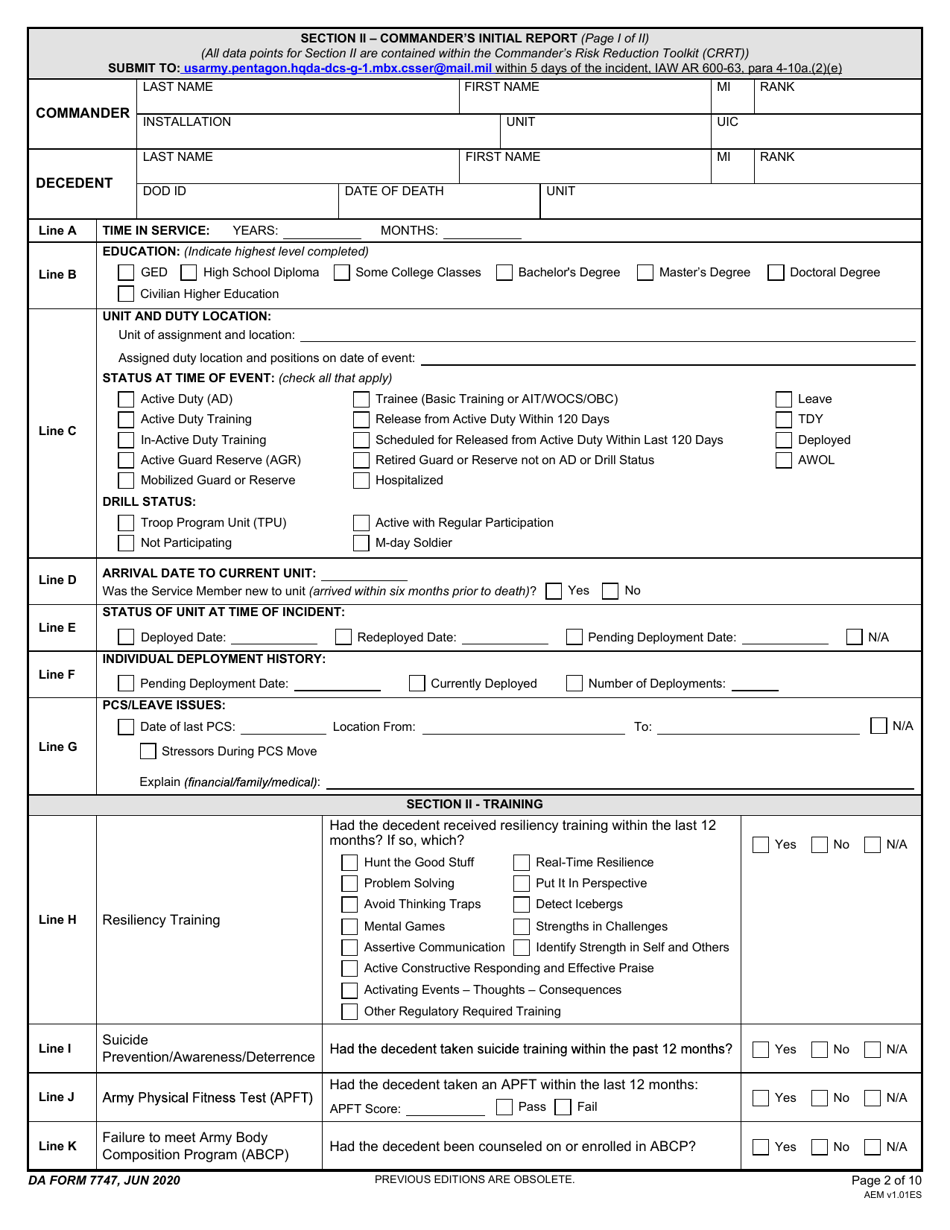 DA Form 7747 Download Fillable PDF or Fill Online Commanders Suspected ...