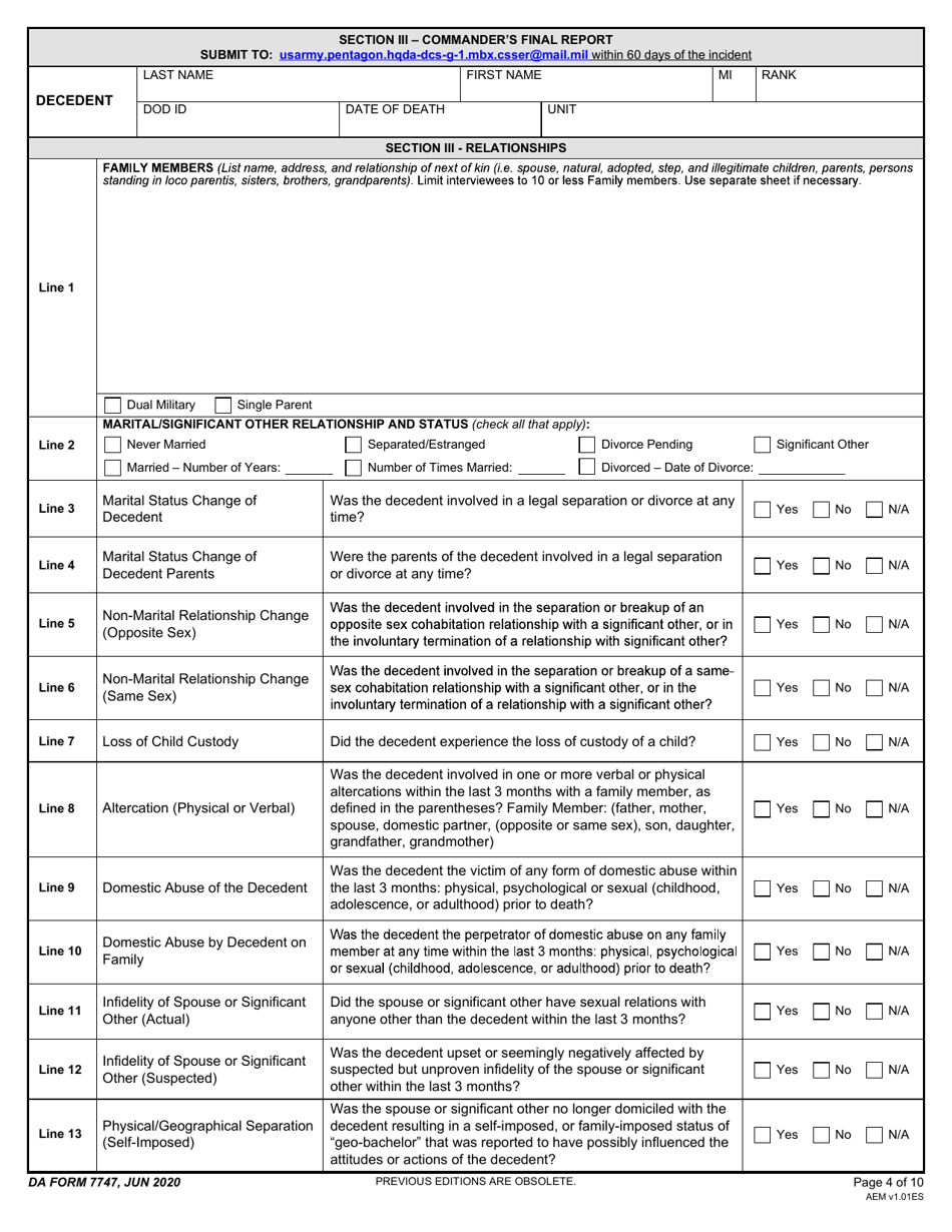 Da Form 7747 Download Fillable Pdf Or Fill Online Commanders Suspected 