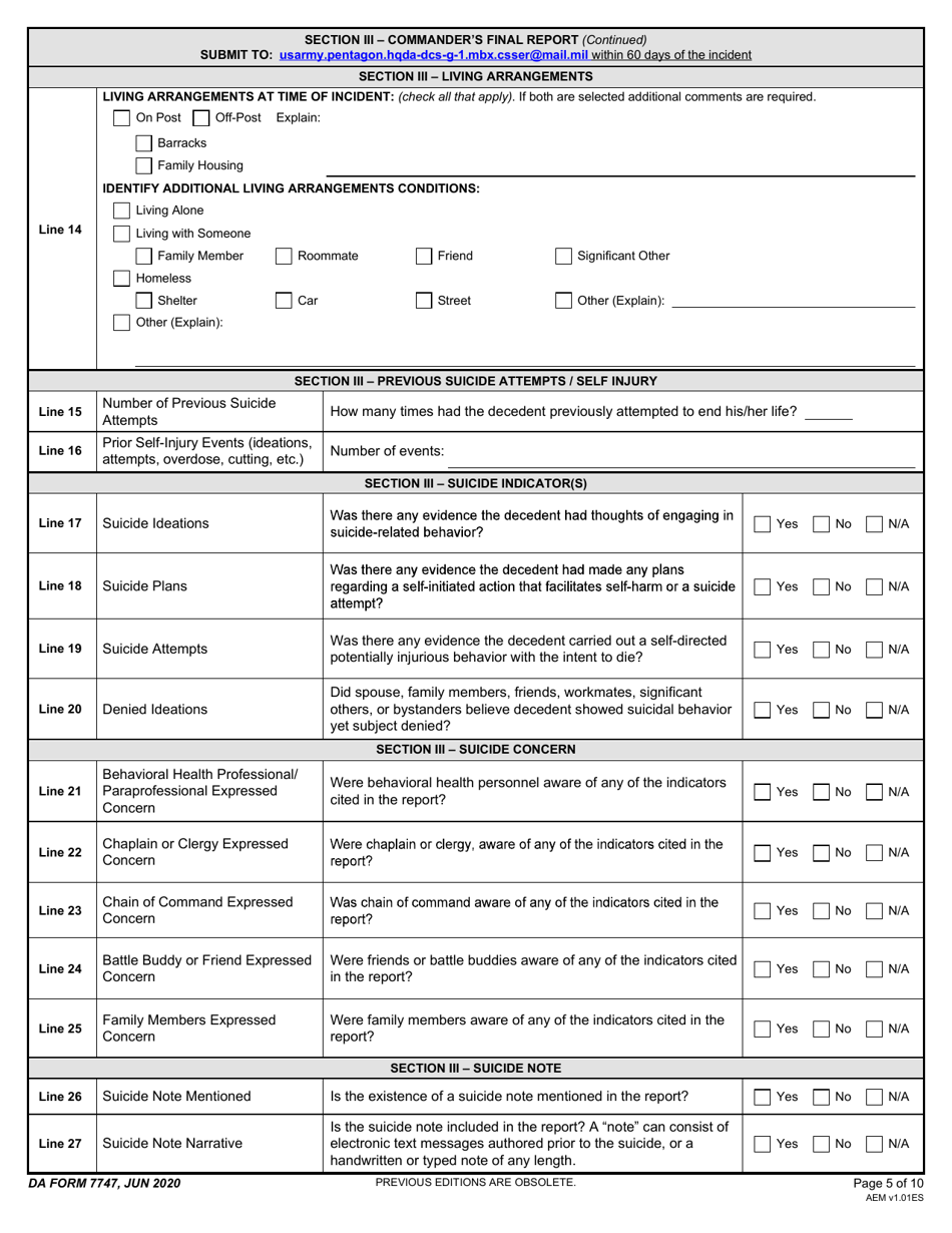 DA Form 7747 Download Fillable PDF or Fill Online Commanders Suspected ...