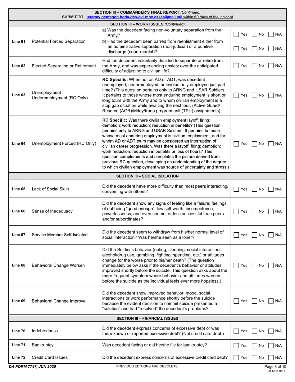 DA Form 7747 Download Fillable PDF or Fill Online Commanders Suspected ...