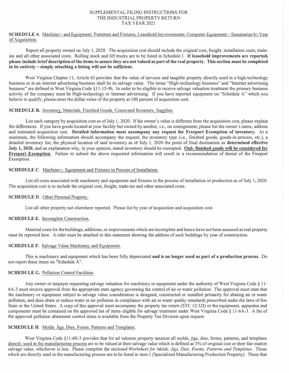 Instructions for Form STC12:32I Industrial Business Property Return - West Virginia, Page 1