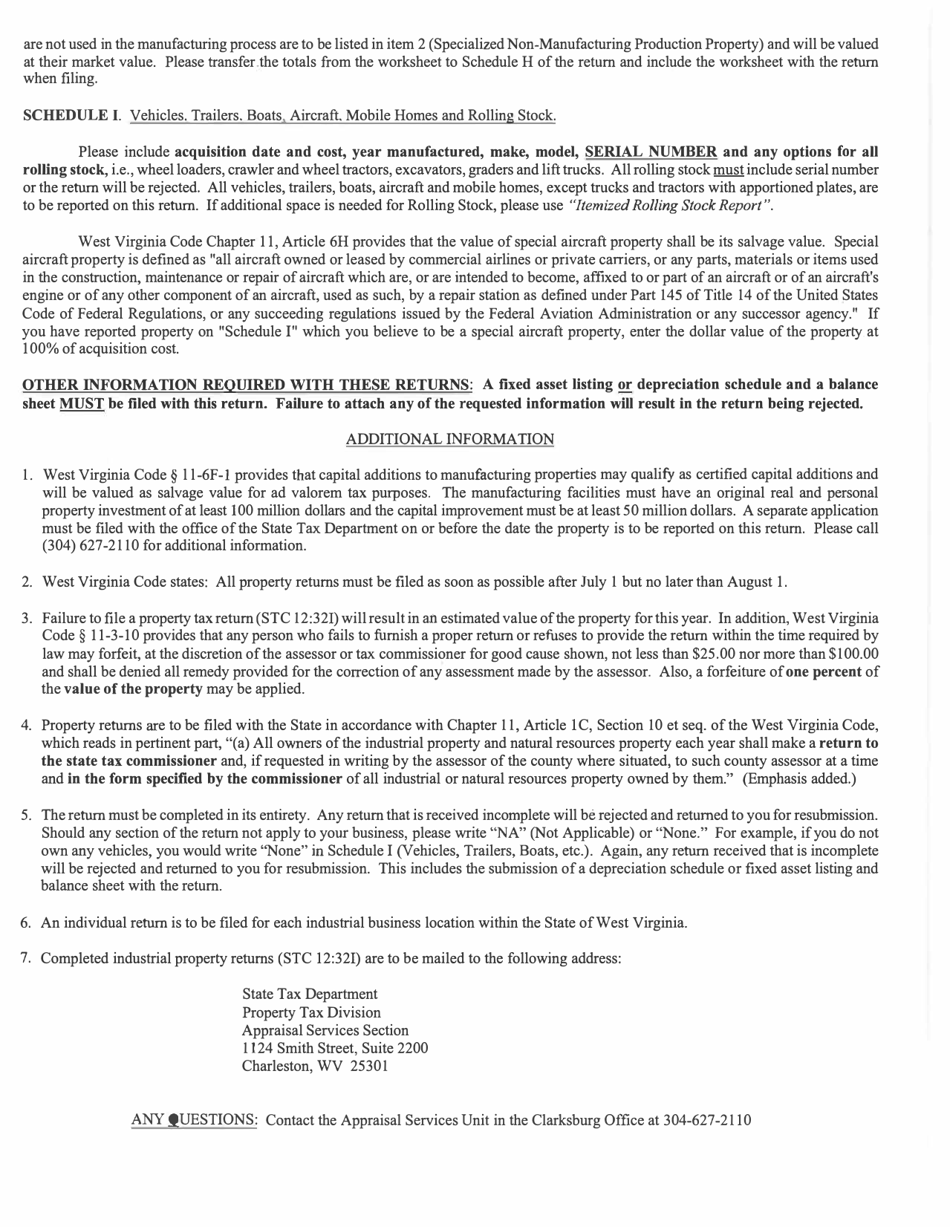Instructions for Form STC12:32I Industrial Business Property Return - West Virginia, Page 2