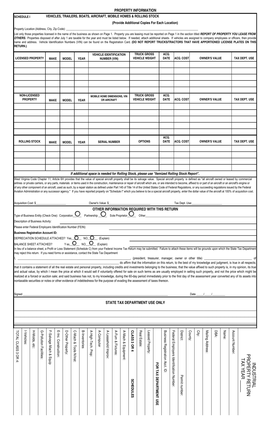 Form STC12:23I Industrial Business Property Return - West Virginia, Page 4