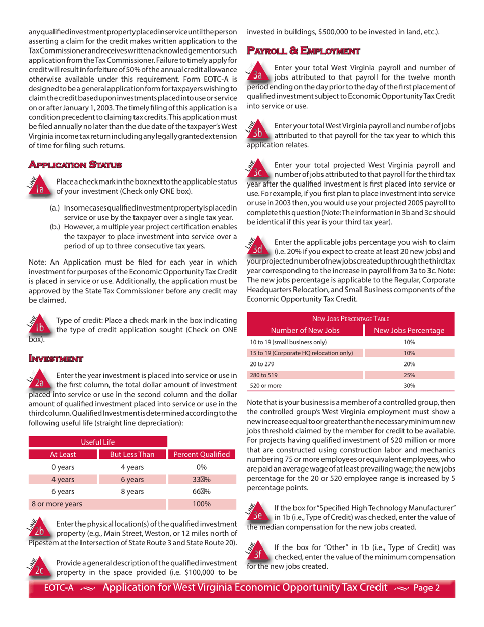 Form EOTC-A (EOTC-1) Application for West Virginia Economic Opportunity Tax Credit for Investments Placed in Service on or After January 1, 2003 - West Virginia, Page 4