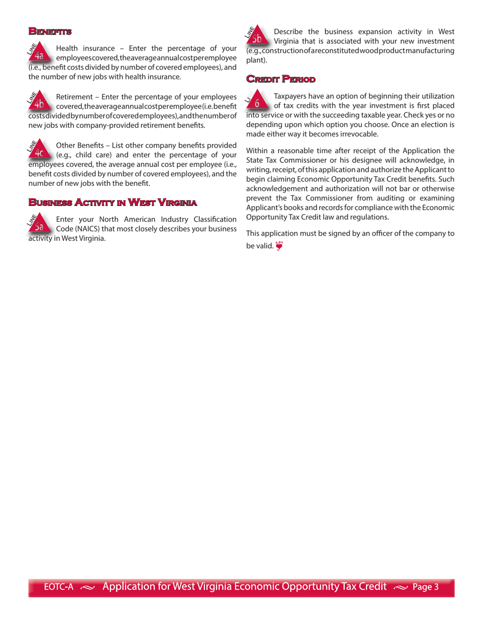 Form EOTC-A (EOTC-1) Application for West Virginia Economic Opportunity Tax Credit for Investments Placed in Service on or After January 1, 2003 - West Virginia, Page 5