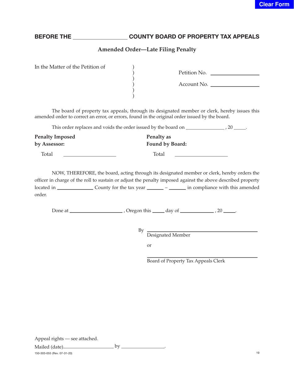 Form 150-303-055-19 Amended Order - Late Filing Penalty - Oregon, Page 1