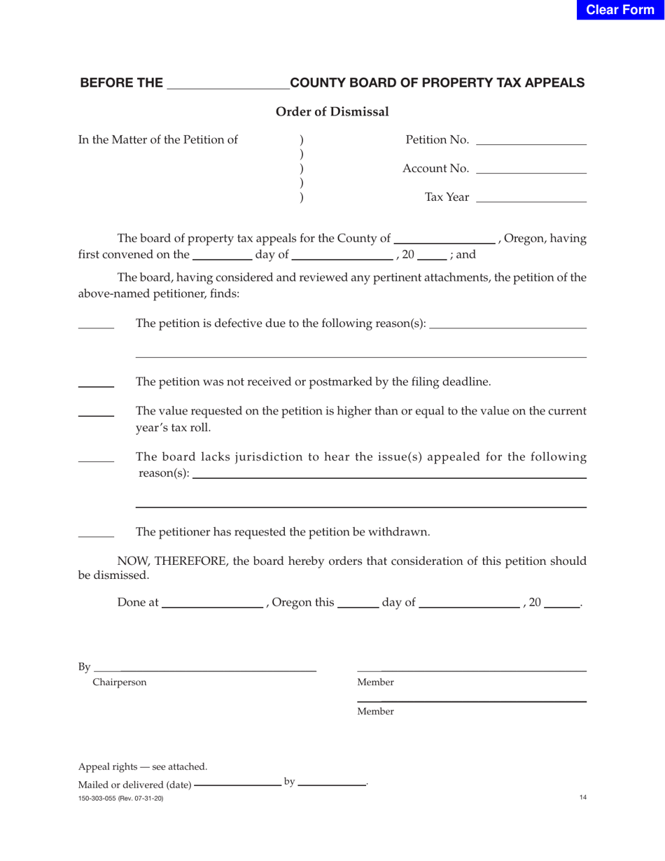 Form 150-303-055 Order of Dismissal - Oregon, Page 1