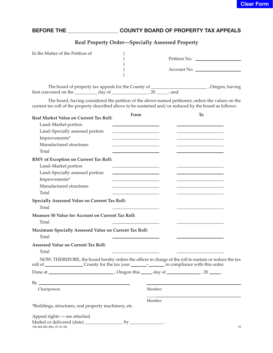 Form 150-303-055 Real Property Order - Specially Assessed Property - Oregon, Page 1