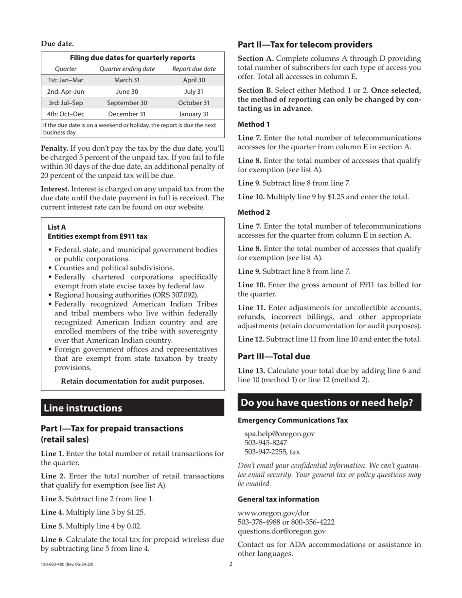 Instructions for E911 Emergency Communication Returns - Oregon, Page 2