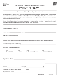 Document preview: Form 794 Family Affidavit - Oklahoma