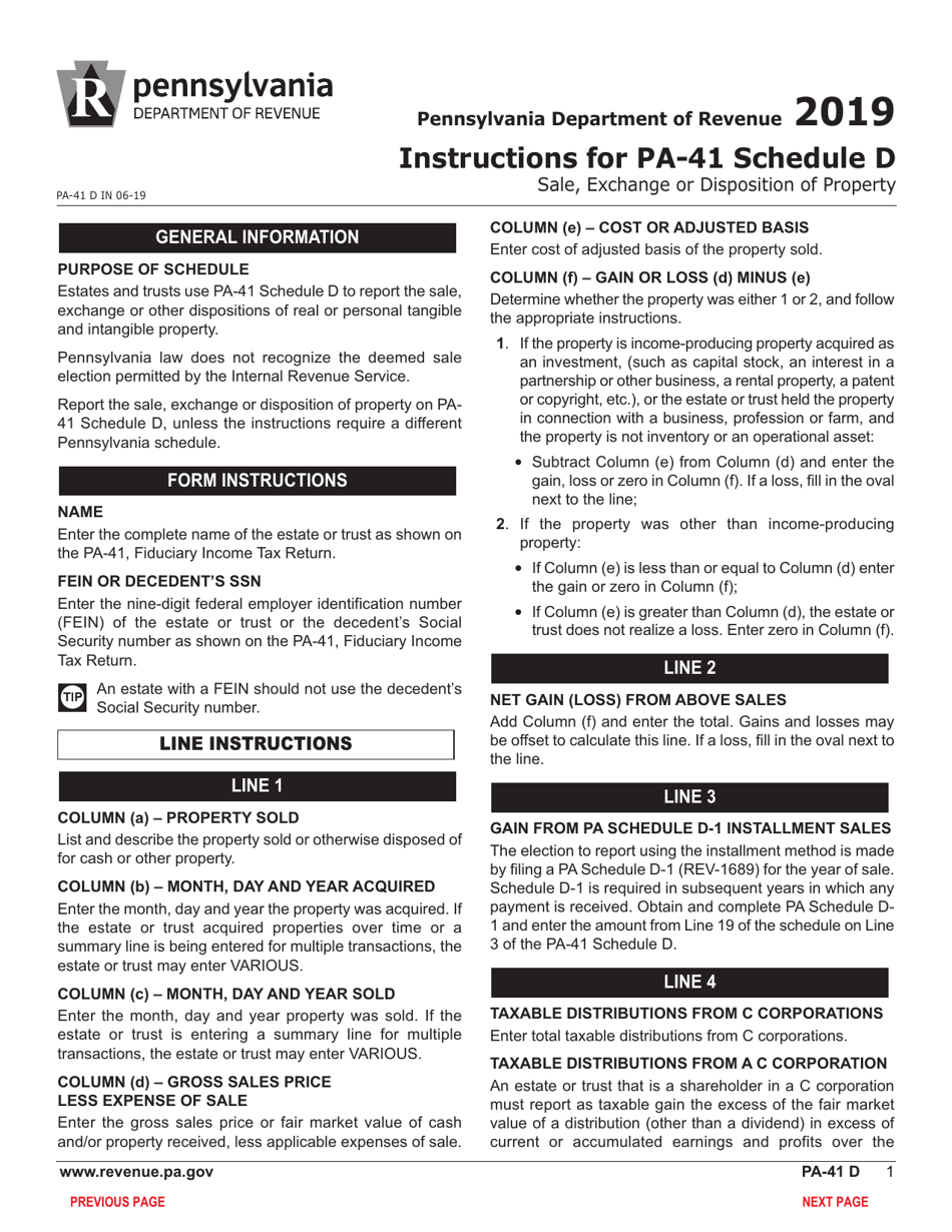 Form PA-41 Schedule D Sale, Exchange or Disposition of Property - Pennsylvania, Page 3