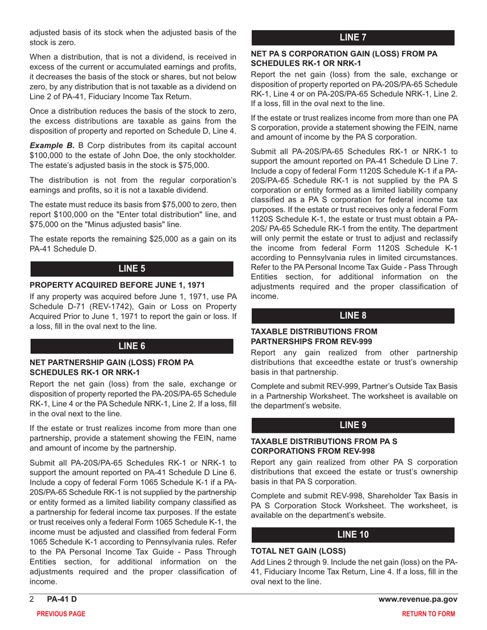 Form PA-41 Schedule D Sale, Exchange or Disposition of Property - Pennsylvania, Page 4