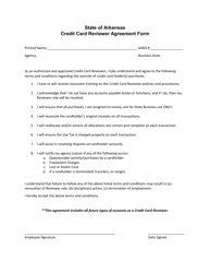 Document preview: Credit Card Reviewer Agreement Form - Arkansas