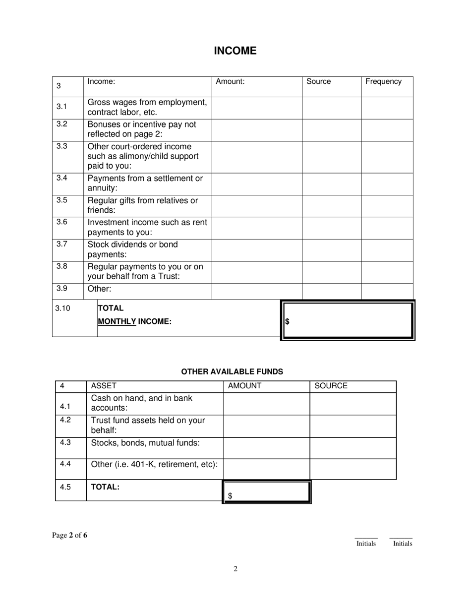 Affidavit of Financial Means - Arkansas, Page 2