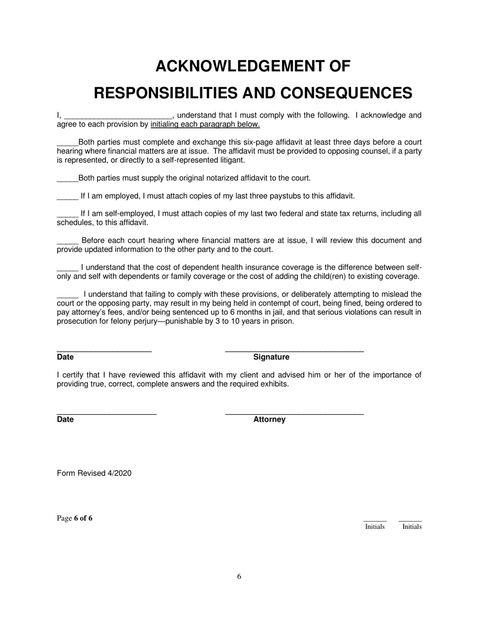 Affidavit of Financial Means - Arkansas, Page 6