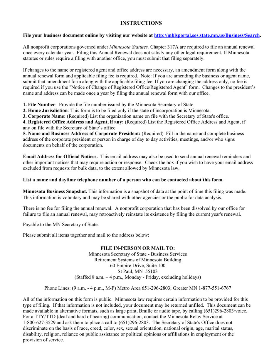 Minnesota Nonprofit Corporation Annual Renewal - Minnesota, Page 3