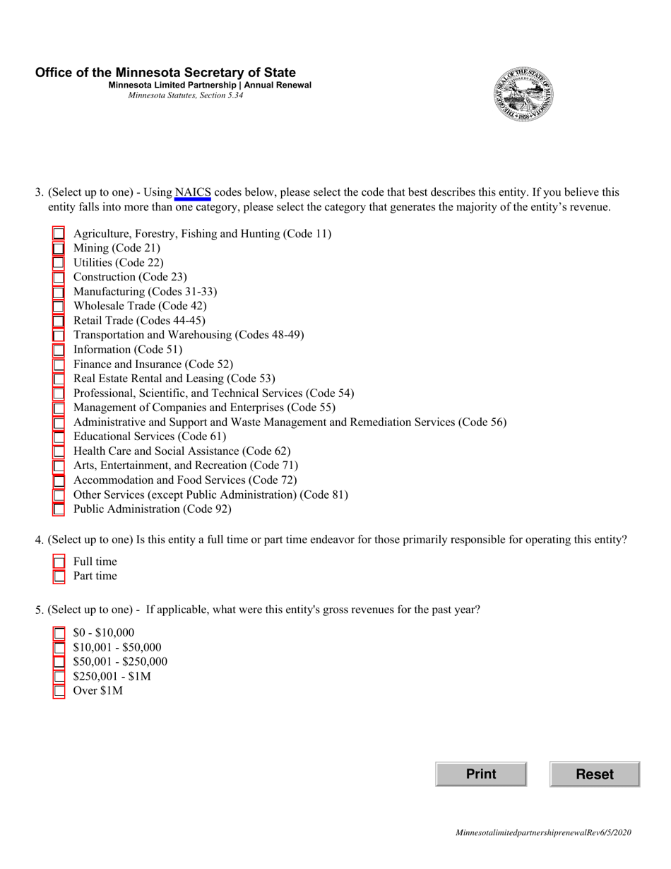 Minnesota Limited Partnership Annual Renewal - Minnesota, Page 3