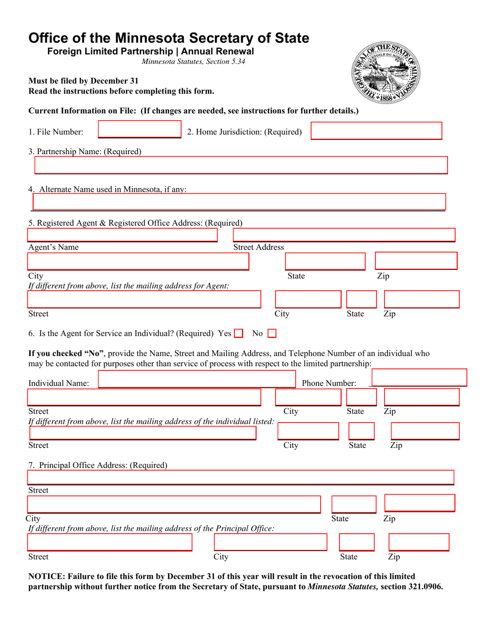 Foreign Limited Partnership Annual Renewal - Minnesota, Page 1