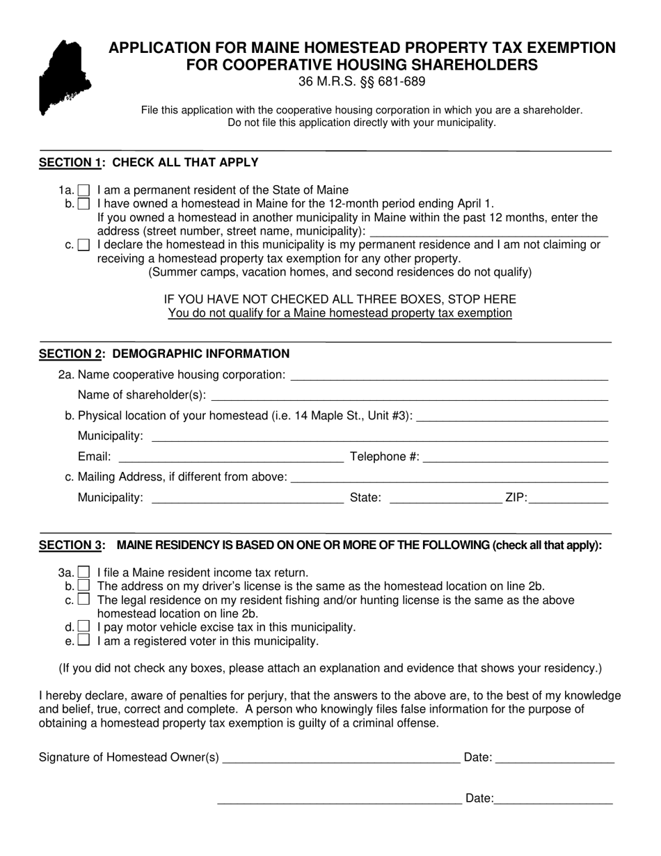 Maine Application for Maine Homestead Property Tax Exemption for