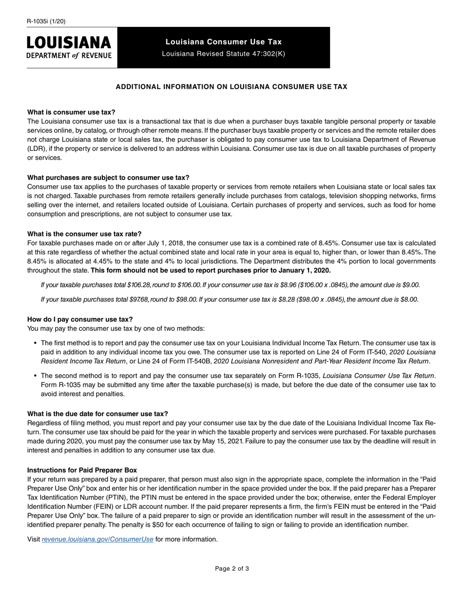 Form R-1035 Louisiana Consumer Use Tax - Louisiana, Page 2