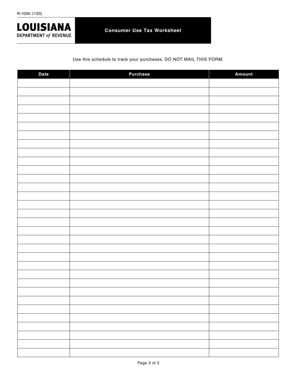 Form R-1035 Louisiana Consumer Use Tax - Louisiana, Page 3