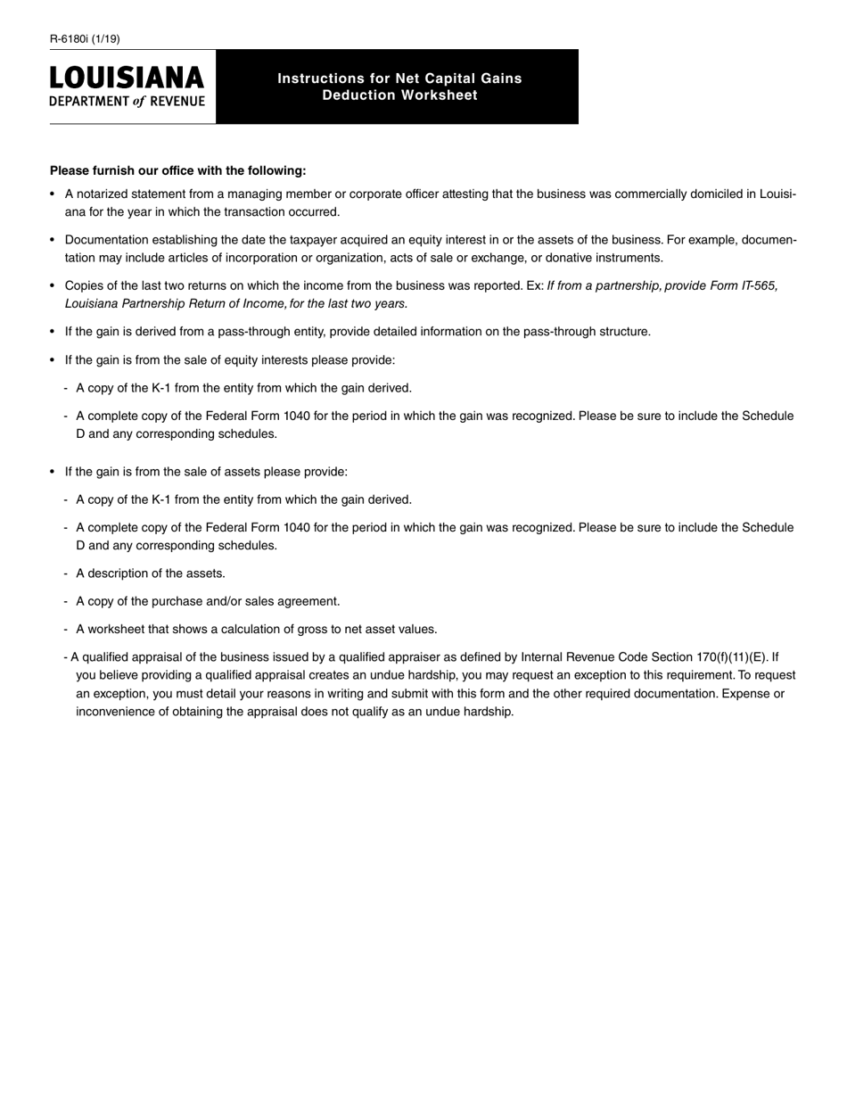 Form R-6180 Net Capital Gains Deduction Worksheet - Louisiana, Page 2
