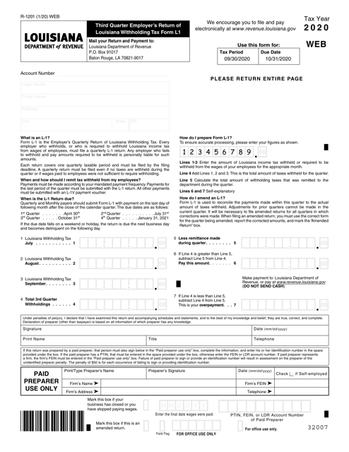 Form L-1 (R-1201) 2020 Printable Pdf