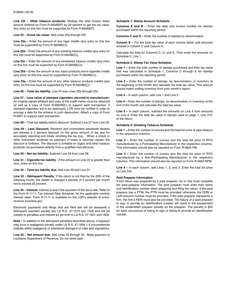 Instructions for Form R-5604 Louisiana Tobacco Tax Return - Louisiana, Page 2