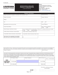 Form R-1386 Motor Vehicle Dealers Vendor&#039;s Compensation Claim for Refund - Louisiana